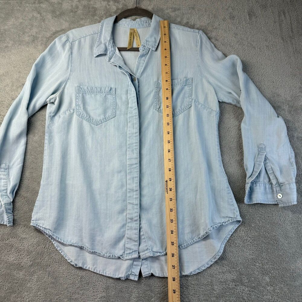 Liverpool Shirt Women's Small Blue Light Wash Chambray Denim Tunic Roll Tab Top - Picture 8 of 13
